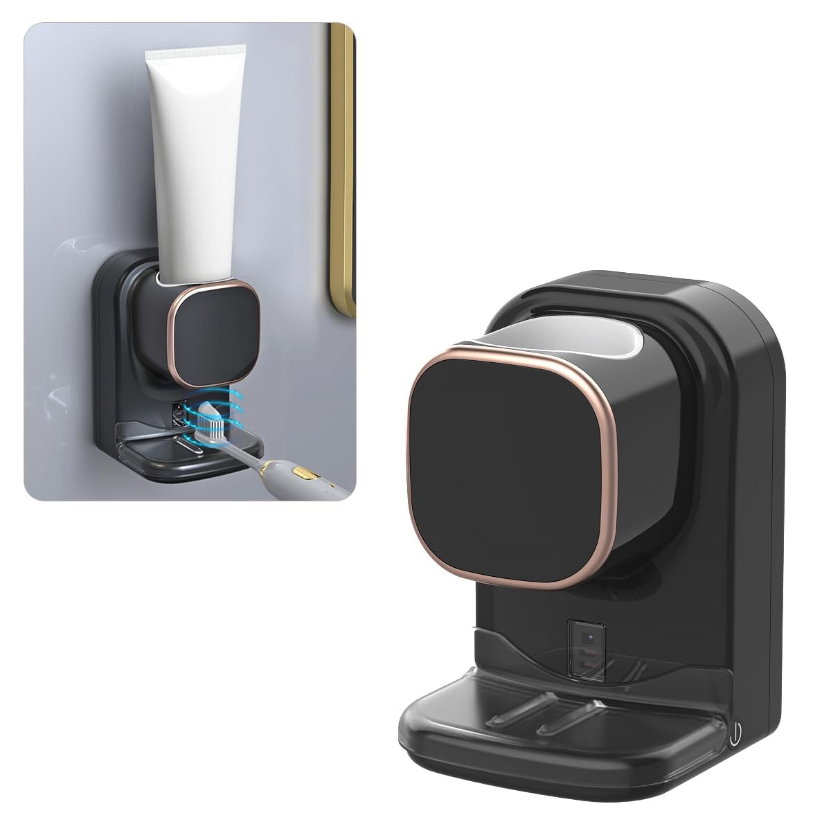 OBABO [Upgraded] Automatic Electric Toothpaste Dispenser, Auto Toothpaste Dispenser with Sensor for Adults/Family, Toothpaste Dispenser for Kids, Bathroom Wall Mounted Toothpaste Pump (Black)