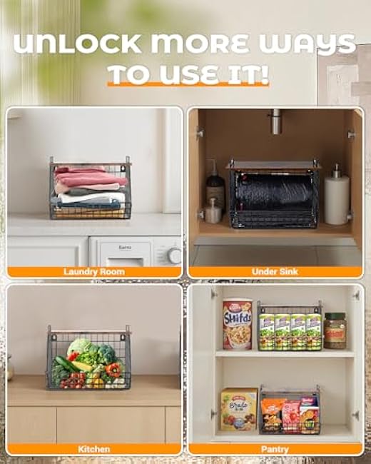 Extra Large Trash Bag Holder Under Sink, Wall Mounted Garbage Bag Dispenser Roll Holder for 13/33 Gallon Trash Bags, Kitchen/Pantry/Laundry Room Organization Basket Storage Bin, Tool-Free Assembly