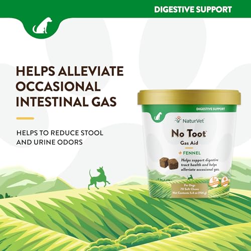 NaturVet – No Toot Gas Aid For Dogs Plus Fennel – 70 Soft Chews | Alleviates Intestinal Gas | Helps Reduce Stool & Urine Odors | 30 Day Supply NaturVet – No Toot Gas Aid For Dogs Plus Fennel – 70 Soft Chews | Alleviates Intestinal Gas | Helps Reduce Stool & Urine Odors | 30 Day Supply