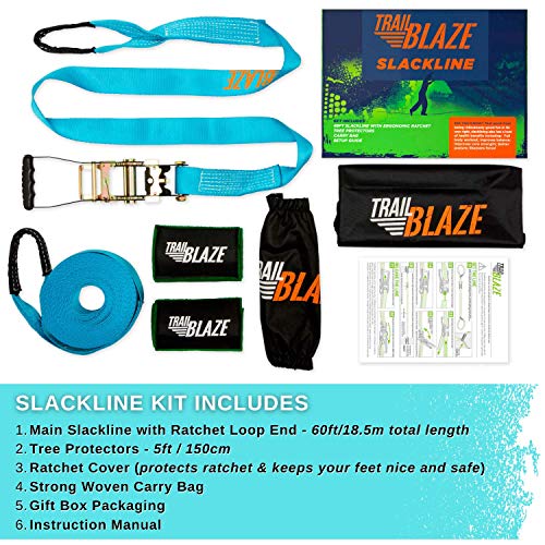 image for Trailblaze Premium Slackline Kit 60ft Longest Ever - Tree Protectors R