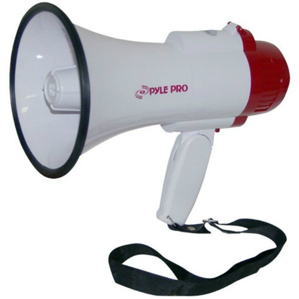 1 megáfono PMP30 Blanco y Rojo 30 Watts MAX hasta 750 Metros con Sirena incorporada para Uso Interior y Exterior, 1 Pieza