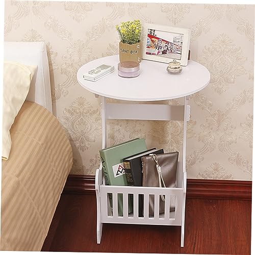 Table basse ronde et panier de rangement Cabilock blanc mini table appoint compacte - 6