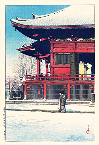 Amazon.co.jp: 川瀬巴水「浅草観音の雪晴」 昭和一年 版画 大判