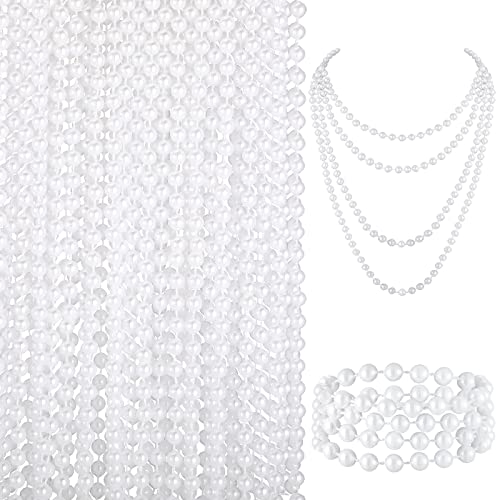 72 Pieces Faux Pearl Beads Necklaces 33 Inch 7mm Pearl Bead Necklace Mardi Gras Strand Necklace for Flapper Party Wedding Bridal Shower Birthday Party Favors(White)