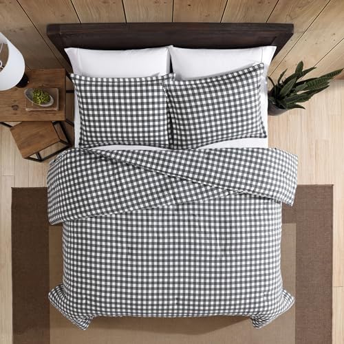 Image of Eddie Bauer - Queen Comforter Set, Reversible Cotton Bedding with Matching Shams, Luxurious Bedding Set for Colder Months (Preston Grey, Queen)