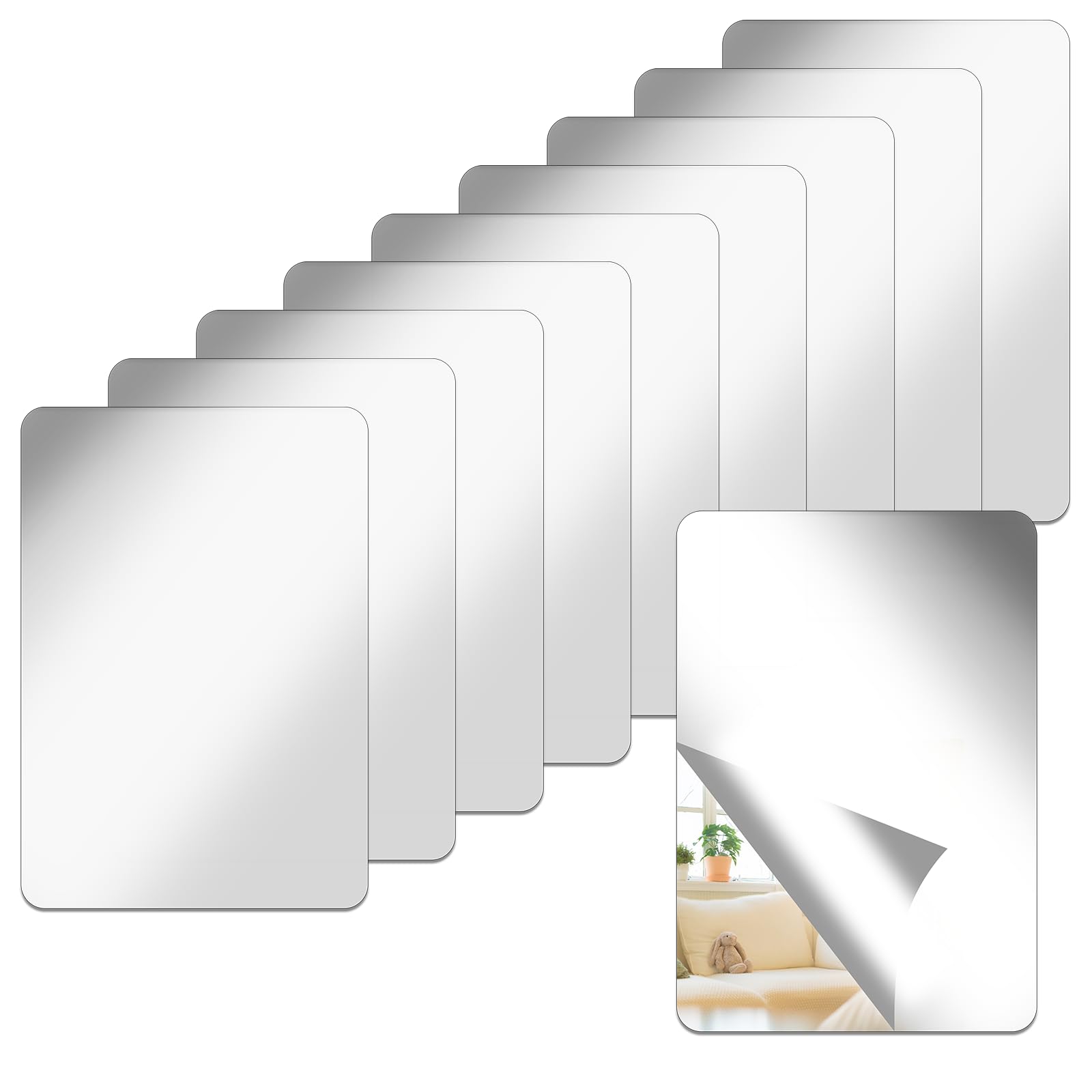10 Pcs Rectangular Wall Mirrors Shatter Proof Plastic Mirror 4 x 6 Inch Acrylic Mirror Tiles for Wall Decor Round Corners Rectangular Mirrors Tiles for Bathroom Home Art Craft