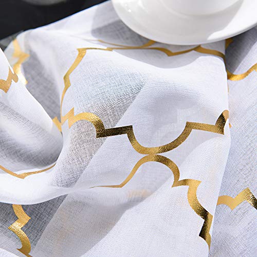 Yj Yanjun White Sheer Curtains 84 Inches Long Trellis Gold Foil Curtains For Living Room Bedroom Set Of 2 Panles, 52 X 84 Inch #TOP4