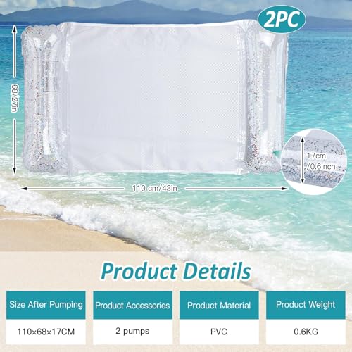 Miniatura 3 de Cyfie 2 Pcs Colchoneta Piscina Adultos, Flotadores Piscina Hamaca De Agua Con 2 Bomba De Aire, 4 En 3 Colchonetas Inflables Piscina, Hamacas De Agua Para Adultos Para Fiestas Océano