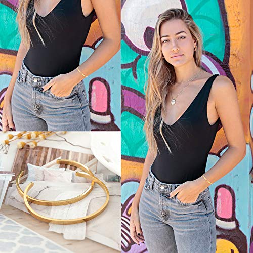 MILACOLATO 2 Pcs Gold Thin Cuff Bracelet for Him and Her 18K Gold Plated Twisted Couple Bracelets Simple Delicate Adjustable Cuff Bangle Bracelet for Women Men Couple Valentine's Day Mothers Day Gifts - Image 6
