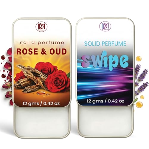 Image of Dr.Mashur Solid Perfume |Rose & Oud&Swipe Alcohol Free Wax Perfume Balm, Long Lasting | Pocket Tin 12g, Pack Of 2| Non Greasy Smooth Glide, Travel Friendly Men And Women
