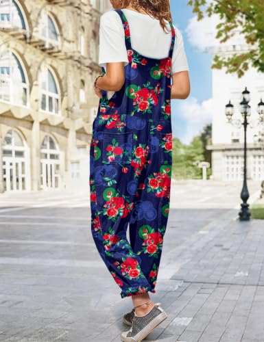 Image of YESNO Women's Overalls Cotton Boho Casual Floral Bib Jumpsuit Baggy Adjustable Strap Romper with Pockets PVV