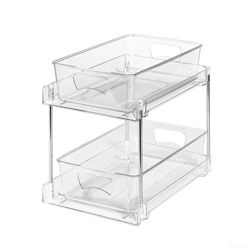 Estante extraíble de plástico para debajo del fregadero con tres niveles para organizar botellas, latas, utensilios y artículos de tocador en espacios reducidos (E)