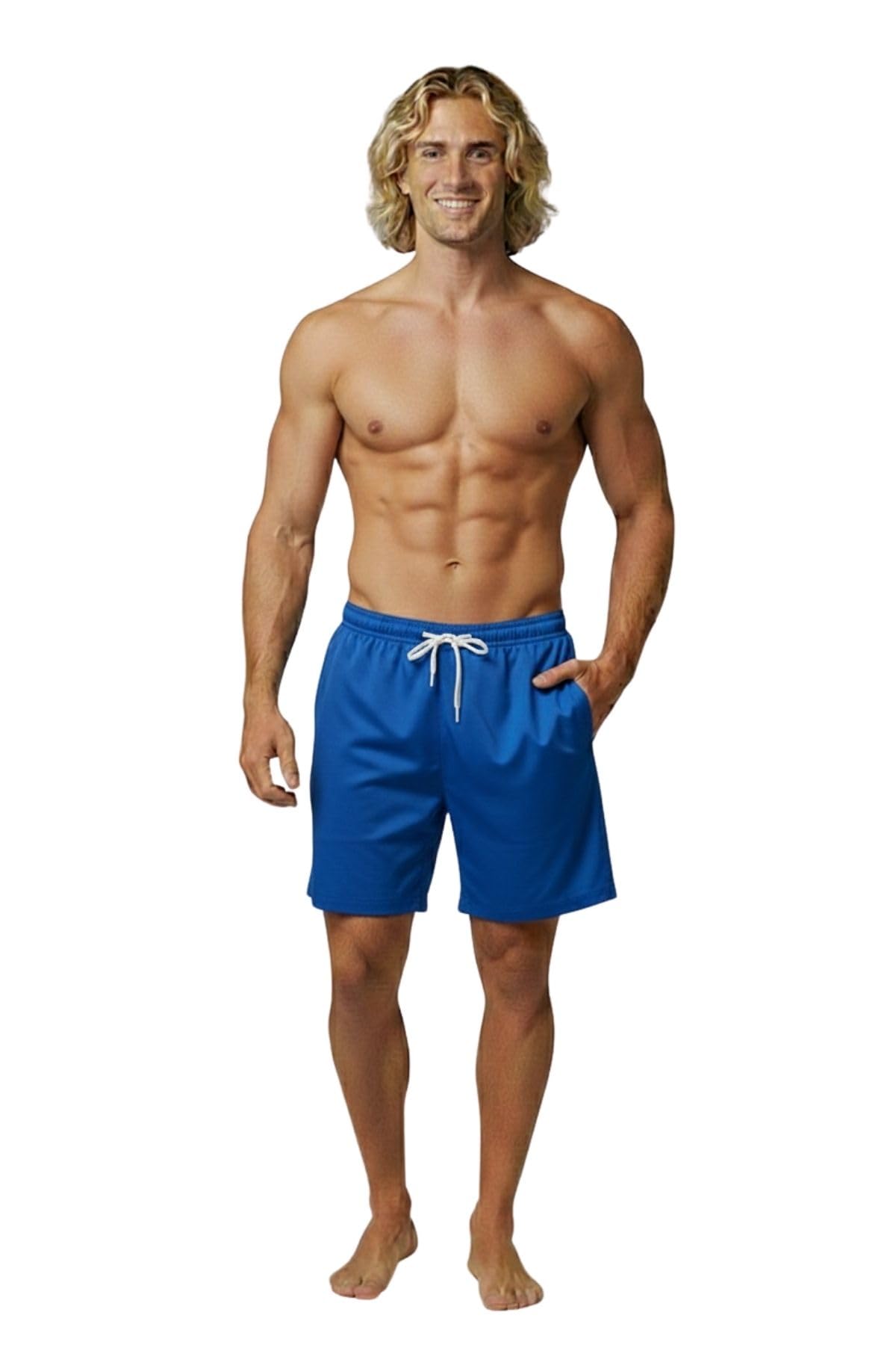 Swim Shorts for Men with Side Pockets and Drawstring-image-47