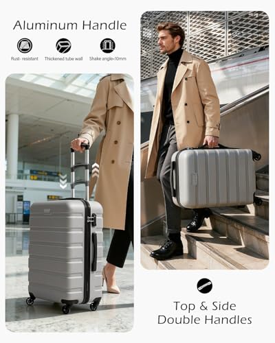 COOLIFE Suitcase Trolley Carry On Hand Cabin Luggage Hard Shell Travel Bag Lightweight with TSA Lock and Durable 4 Spinner Wheels (Bright Silver, 3 Pcs Set) - Image 6