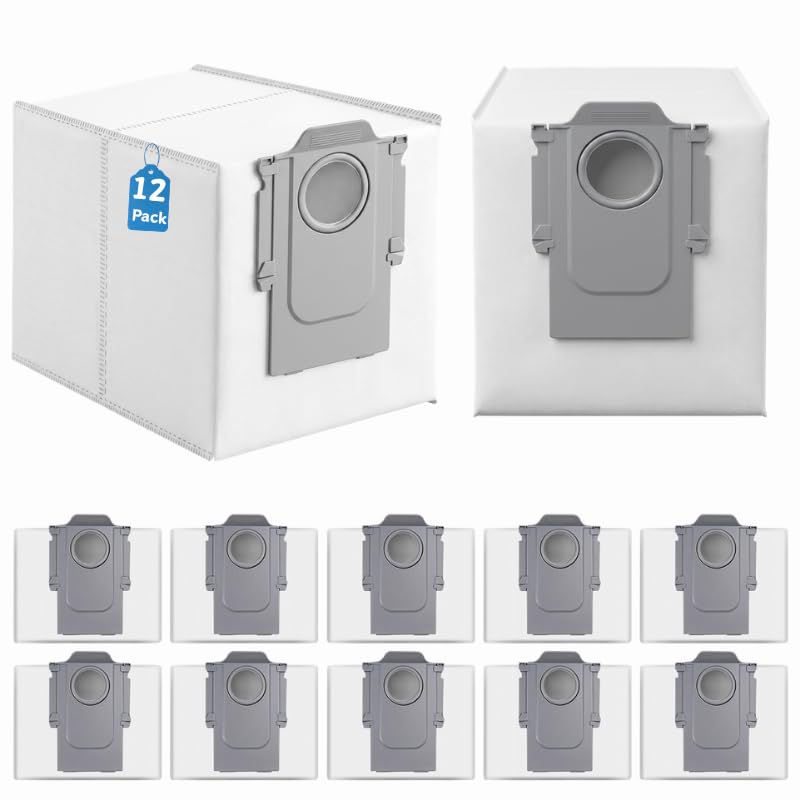 12 bolsas de repuesto compatibles con Roborock S8+/S8 Pro Ultra/Saros 10/S7 MaxV Ultra/ Q7 Max+/Q8 Max+/Q5 Pro+/ Q5 Max+/Q10 X5+/ Q10 S5+, Bolsas de repuesto para recogida automática de polvo