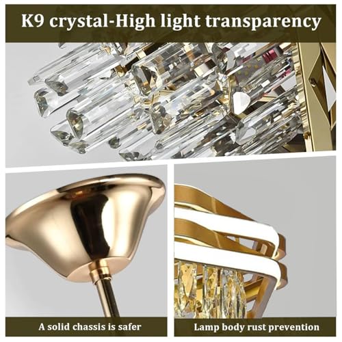 Image of SINOMAN Modern Gold Crystal Chandelier for Living Room Luxury LED Ceiling Light Fixture Tiered Glass Droplets, Contemporary Glam Lighting for Home, Dining Room, Foyer, or Bedroom (500MM)