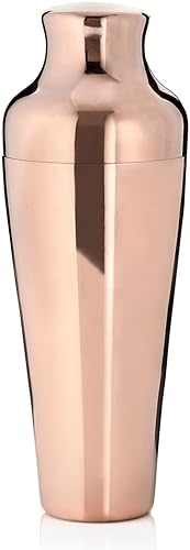 Miniatura 9 de Viski Coctelera parisina, acero inoxidable pulido contorneado de alto brillo con tapa y colador integrados, cobre de 25 onzas, juego de 1