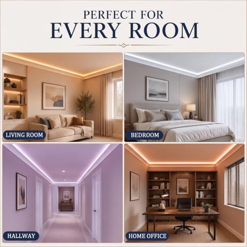 Image of Pushglossy 8 Pcs 47.24 inch(Total 31.5 Ft) Ceiling Crown Molding with LED Duct Kit for Seamless Ambient Accent Lighting Waterproof Channel for Easy LED Trim Moulding Strip Installation(Arch)