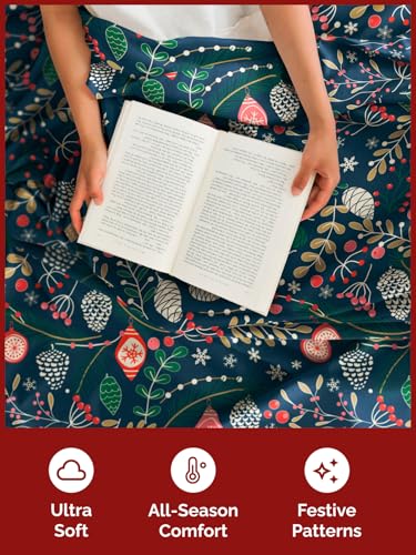 Full Christmas Joy Sheet Set - Holiday Xmas Pattern Bedding Set - Deep Pockets - Snug Fit - 4 Piece - Wrinkle Free & Easy Care - Comfy Festive Winter - Holiday Sheets for Women, Men, Kids and Teens