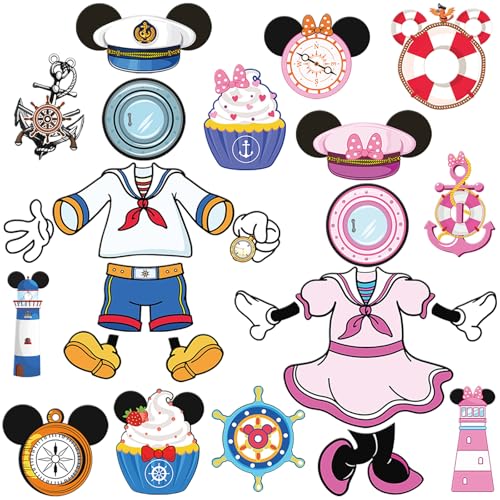 RiVolTa Mouse Cruise Door Decorations - 24 Pcs Large Ship Cabin Magnet Stickers Cute Blue Pink Mice Captain Sea Navigation Car Anchor Magnetic Decor for Holiday Carnival Party Stateroom Refrigerator