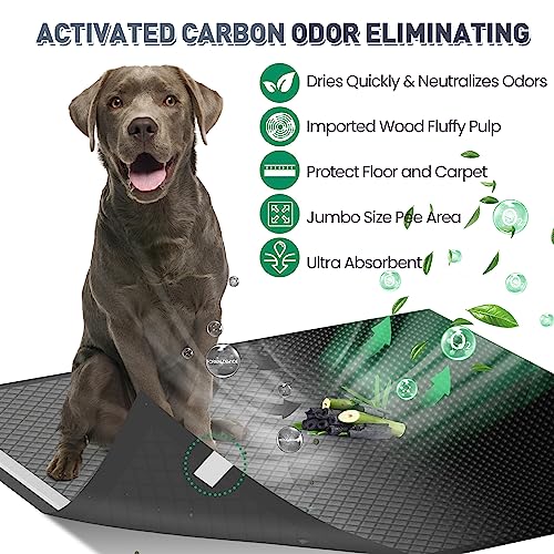 Odor-Control Super Absorbency Charcoal Puppy Pads, Jumbo Size 36″x36″ Leak-Proof Pet Training Pee Pads with Adhesive Sticky Tape, Disposable Potty Pads for Dogs Cats, Rabbits Odor-Control Super Absorbency Charcoal Puppy Pads, Jumbo Size 36″x36″ Leak-Proof Pet Training Pee Pads with Adhesive Sticky Tape, Disposable Potty Pads for Dogs Cats, Rabbits