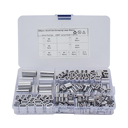 CNxinn10 Automative 250pcs Double Barrel Ferrule Crimping Loop Sleeve for Wire Rope Cable Line End