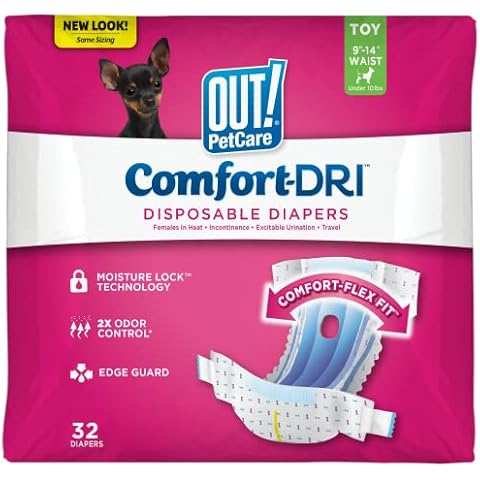 OUT! Pet Care Disposable Female Dog Diapers | Absorbent with Leak Proof Fit | Toy, 32 Count Cover
