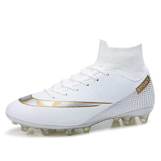 YEFDG Men’s Soccer Boots Football Shoes Cleats Spike Shoes Sneaker Comfortable Adults Athletic OutdoorIndoorCompetitionTraining White, 10.5