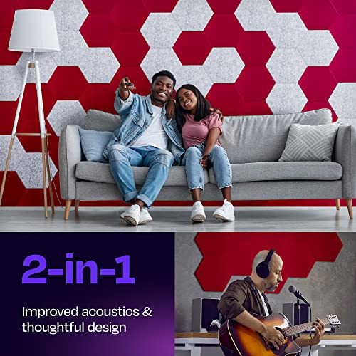 Image of Acoustic Panels 12-Pack Soundproof Wall Panels 12 inchX10.4 inchX0.4 inch Sound Panels High Density Sound Dampening Panels - [Candy Red Hexagon]