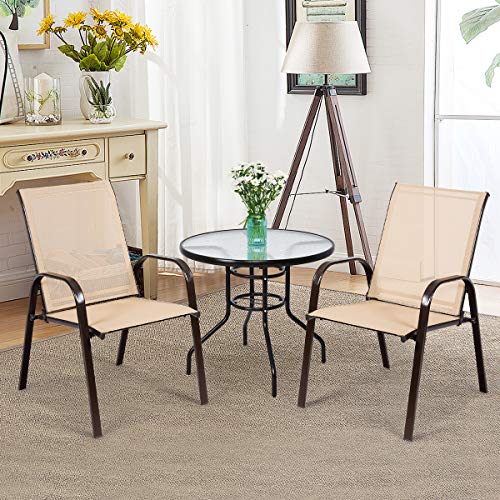 Image of Giantex Set of 2 Patio Chairs, Outdoor Bistro Armchairs with Metal Frame, Mesh Seats, High Backrest, Patio Dining Chairs for Porch Garden Pool Balcony Yard Deck