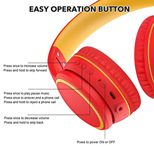 Image of B10 Wireless Bluetooth Over-Ear Headphones, Lightweight Folding Stereo Bass Headset with Mic, 50H Playtime, Volume Control, Bluetooth 5.3 Headphones for iPad /Travel /Tablet /PC (Red)