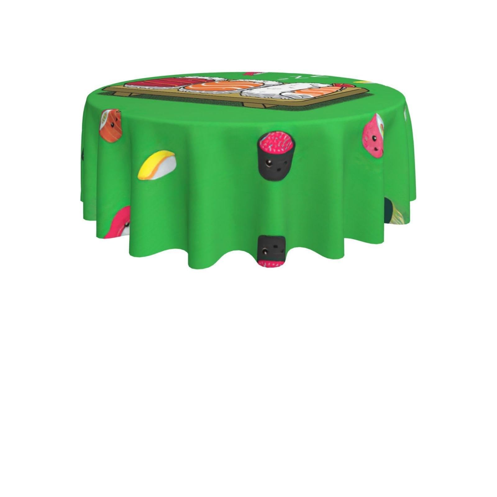 ENGhjes Sleeping Sushi Print Round Tablecloth 60in Washable Stainproof Polyester Cloth for Kitchen Idea