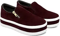 Slip On Feminino Sola Alta Tênis Plataforma Com Zíper Macio Iate Camurça Para Ficar Alta