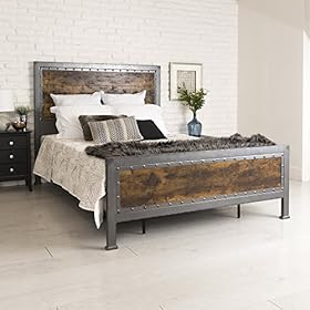 Home Accent Furnishings Industrial Metal and Wood Queen Bed Frame - Brown 51cHkkjvICL. SS280
