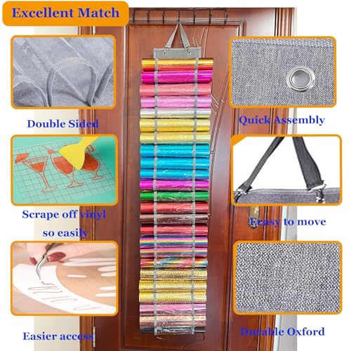 Image of 48 Compartments Vinyl Roll Storage, Vinyl Roll Holder Organizer, VinylStorage Rack Wall Mount /Over The Door for Craft Room Organizers and Storage Lengthened(gray)