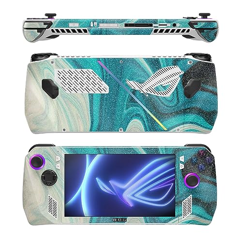 Image of MightySkins Glossy Glitter Skin Compatible with Asus ROG Ally - Aqua Swirl | Protective, Durable High-Gloss Glitter Finish | Easy to Apply, Remove, and Change Style