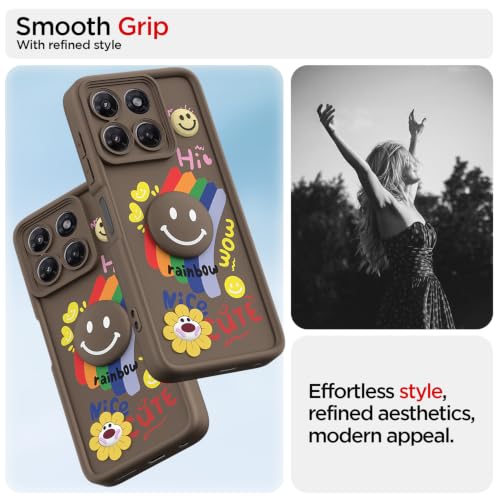 Image of Pikkme Back Cover for Motorola Moto G37 Power 5G | Soft Silicone| Cute Rainbow Smile & 3D Cartoon Flower Design | Shockproof Raised Camera Protection Bumper Case (Brown)