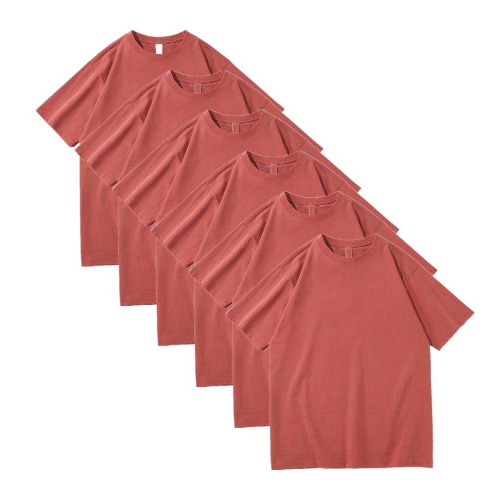 T-shirt męski 230 g, ciężki, bawełniany, luźny, na lato, okrągły dekolt, masywny kolor, 6 sztuk, 22, M