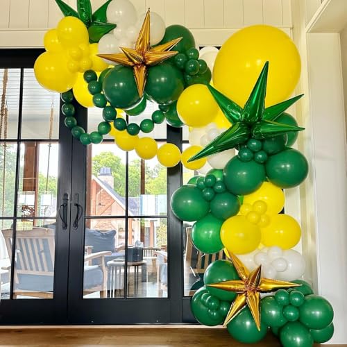 Image of Green and Yellow Balloons,12 Inch Dark Green Yellow and White Confetti Balloons with Ribbon,for Birthday Baby Shower Football Golf Sport Theme Party Decorations (Pack of 3)