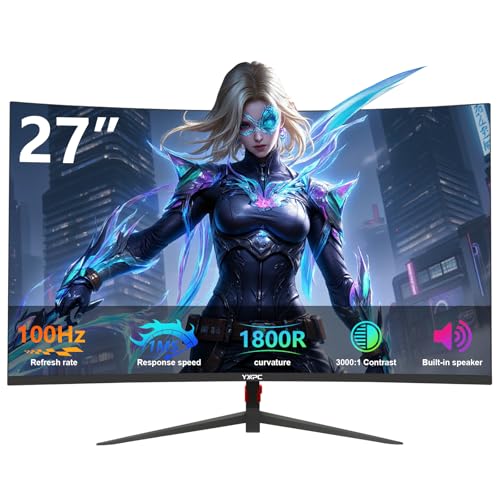 Image of 27 inch Curved Gaming Monitor 100Hz (1920x1080P) VA Panel 1800R, Built-in Speakers,98% sRGB Professional Computer Monitors, 3Sides Frameless, Flicker-Less,Blue Light Filter, for Office Gaming