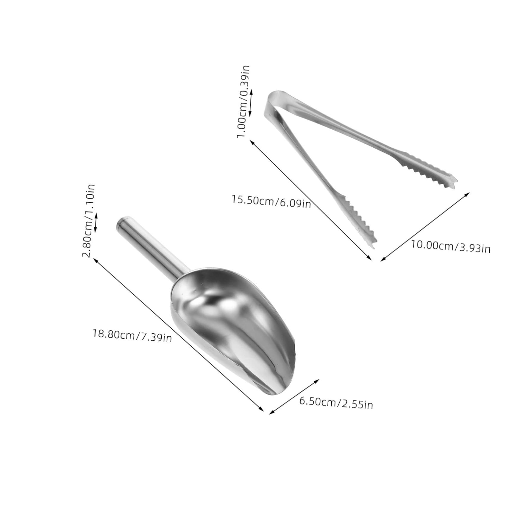 Unomor Space-saving Ice Tongs and Spoon Stainless Steel Scoop for Ice Candy Grains Household Use Dishwasher Safe