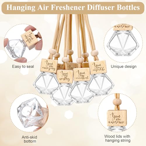 Image of Funnymoom 20 Pcs Employee Appreciation Gifts Bulk Empty Car Diffuser Air Freshener Ornament Hanging Glass Essential Oil Bottle Thank You Gift for Staff Teacher Students Nutritionist
