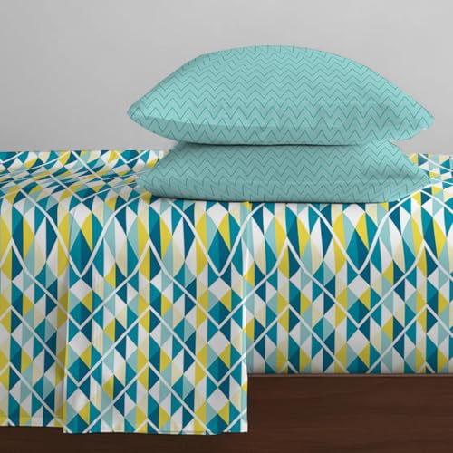 Image of Livspace Cotton Queen Size Bedsheet for Double Bed | 100 inch x 88 inch | 144 TC Flat Cotton Bedsheet with 2 Pillow Covers, Soft & Breathable - Bello Pure Nest Collection (Teal)