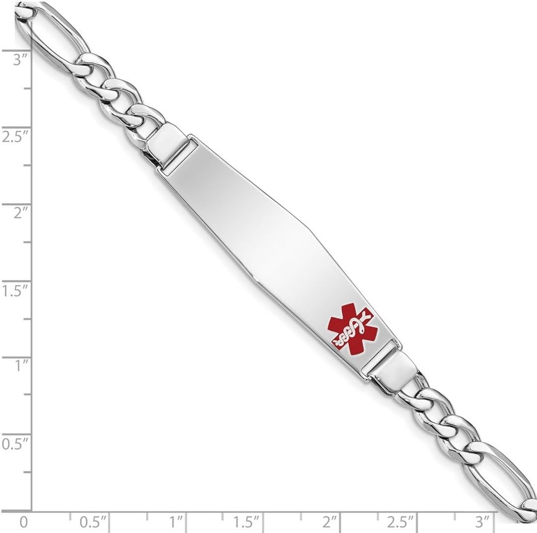JewelryWeb 925 Sterling Silver Polished Medical ID Figaro Link Bracelet Lobster Claw Identification Bracelet for Women