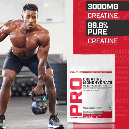 Image of GNC Pro Performance Pure Micronized Creatine Monohydrate | 50 gm | Cranberry | Instantized | Fuels Muscles | Increase Muscle Mass | Rapid Absorption | Lab Tested | Unflavoured | Boosts Athletic Performance | Imported