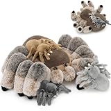 MorisMos 4Pcs Large Spider Plush, 16 Inch Mommy Spider Stuffed Animals with 3 Babies, Soft Cuddly Pillow Plush Gifts for Kids Boys Girls, Brown