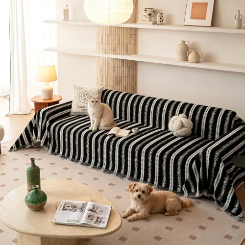 STACYPIK Geometric Couch Cover for Pets, Boho Vertical Stripes Sofa Cover