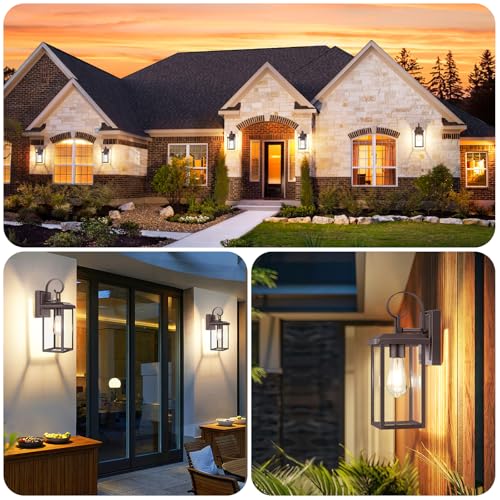 Image of BesLowe 2-Pack 15 inch Outdoor Wall Light Fixtures, Brown Modern Porch Sconces