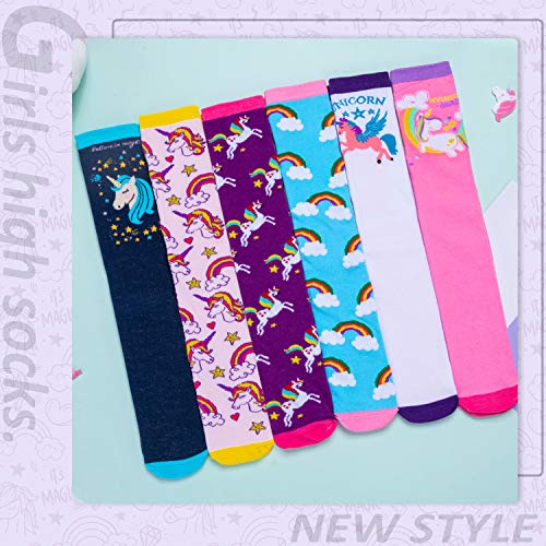 Image of MOGGEI 6 Pairs Kids Girls Knee High Socks Gift Long Crazy Silly Tall Funny Boot Cute Animal Child Fun Socks