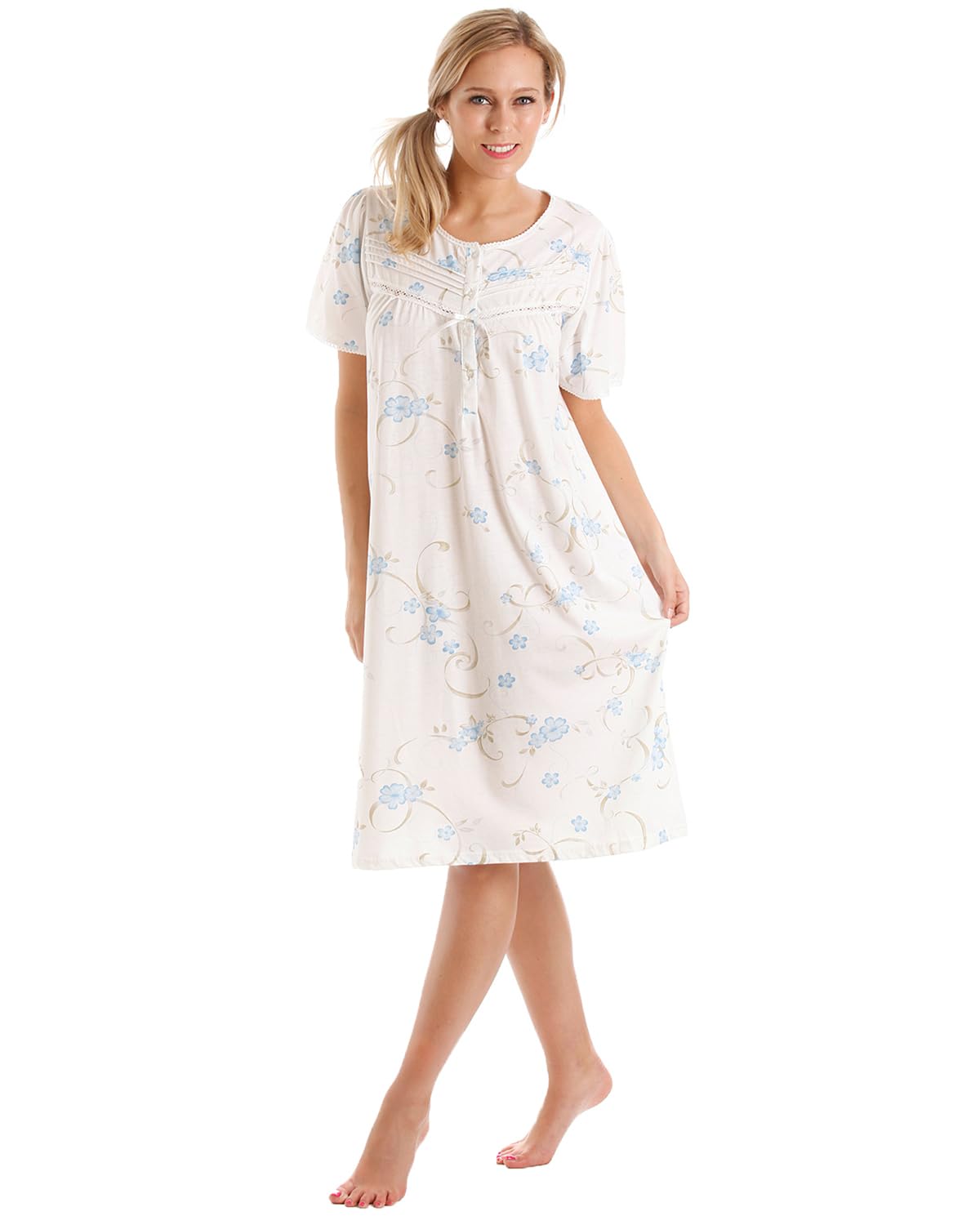 Slumber Hut Ladies 2 Pack Short Sleeve Jersey Poly Cotton Nightie - Blue - 18-20